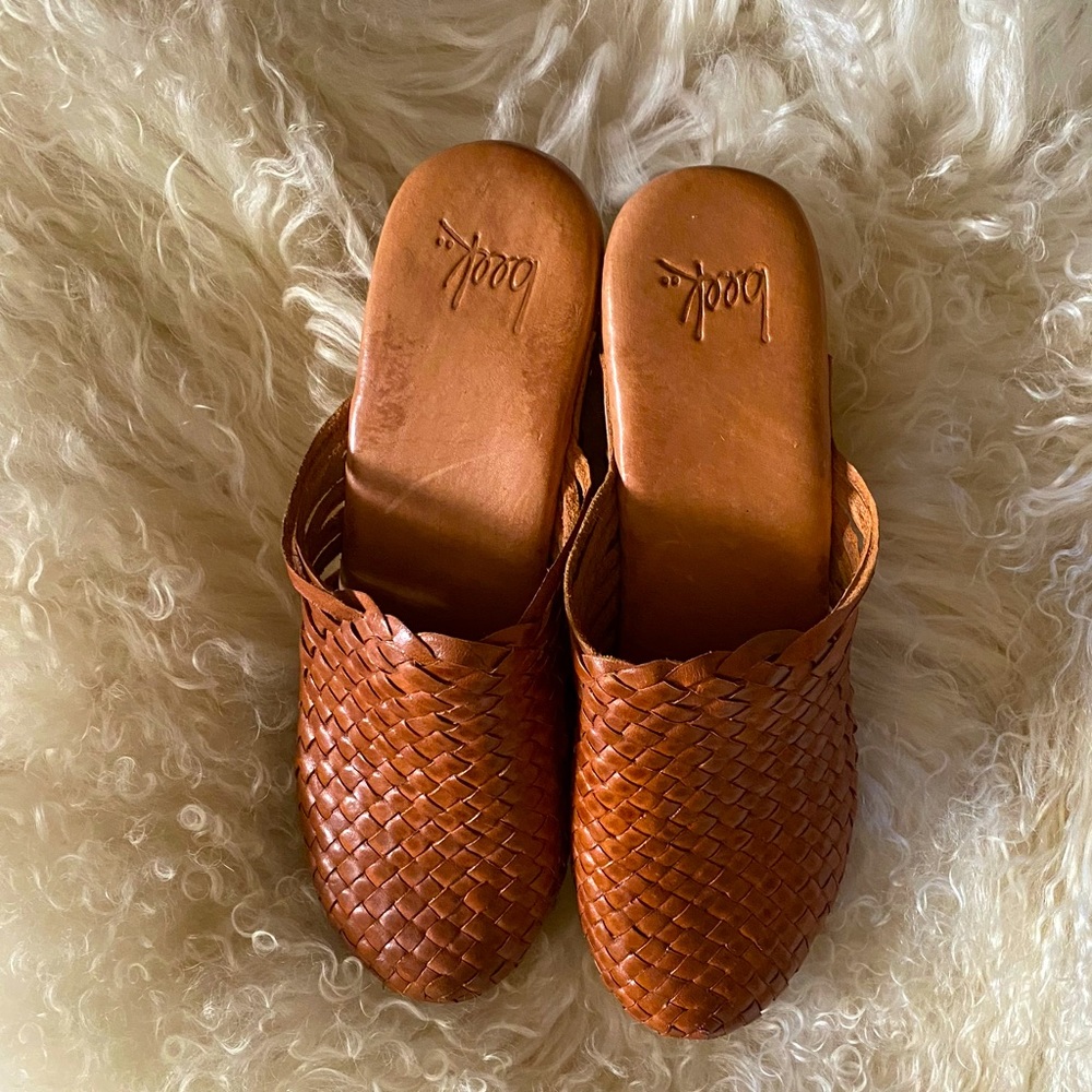 Beek by Two Birds Woven Leather Tan Clogs
